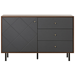 Sideboard Dark Wood With Grey 118 X 40 Cm 3 Drawer 1 Cabinet Modern Glam Beliani