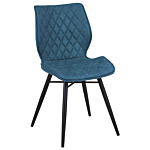 Set Of 2 Dining Chairs Blue Fabric Upholstery Black Legs Rustic Retro Style Beliani