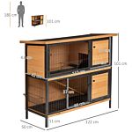 Pawhut 2-floor Wooden Rabbit Hutch Bunny Cage Metal Frame Pet House With Slide-out Tray Feeding Trough Ramp Lockable Door Openable Roof