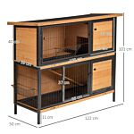 Pawhut 2-floor Wooden Rabbit Hutch Bunny Cage Metal Frame Pet House With Slide-out Tray Feeding Trough Ramp Lockable Door Openable Roof