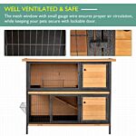 Pawhut 2-floor Wooden Rabbit Hutch Bunny Cage Metal Frame Pet House With Slide-out Tray Feeding Trough Ramp Lockable Door Openable Roof