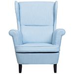 Wingback Chair Armchair Blue Fabric Upholstered Rolled Arms Retro Beliani