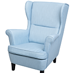 Wingback Chair Armchair Blue Fabric Upholstered Rolled Arms Retro Beliani