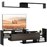 Homcom Modern Tv Cabinet With Wall Shelf, Tv Unit With Storage Shelf And Cabinet, For Wall-mounted 65" Tvs, Living Room Bedroom, Black And Dark Brown