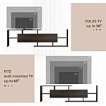 Homcom Modern Tv Cabinet With Wall Shelf, Tv Unit With Storage Shelf And Cabinet, For Wall-mounted 65" Tvs, Living Room Bedroom, Black And Dark Brown