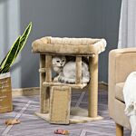 Pawhut Cat Tree Tower Climbing Activity Center Kitten Furniture With Jute Scratching Pad Ball Toy Condo Perch Bed Post 40 X 40 X 57cm Coffee