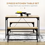 Homcom Dining Table And Bench Set For 4, Kitchen Table With 2 Benches, Space Saving Dining Room Sets, Natural