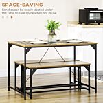 Homcom Dining Table And Bench Set For 4, Kitchen Table With 2 Benches, Space Saving Dining Room Sets, Natural