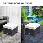 Outsunny Rattan Footstool Wicker Ottoman With Padded Seat Cushion Outdoor Patio Furniture For Backyard Garden Poolside Living Room 50 X 50 X 35 Cm