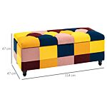 Homcom 114 X 47 X 47cm Velvet Storage Ottoman, Button-tufted Footstool Box, Toy Chest With Lid For Living Room, Bedroom, Multicoloured