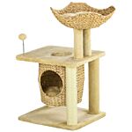 Pawhut Cat Tree For Indoor Cats With Scratching Posts, Cat House, Bed, Toy Ball, Beige