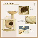 Pawhut Cat Tree For Indoor Cats With Scratching Posts, Cat House, Bed, Toy Ball, Beige