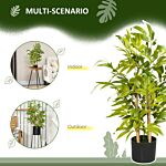 Homcom 2 Pcs Artificial Plants Bamboo Tree In Pot Desk Fake Plants For Home Indoor Outdoor Decor, 15x15x60cm, Green