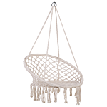 Hanging Chair White Macrame Plaited Seat Indoor Swing Chair Boho Style Beliani