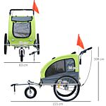 Pawhut Dog Bike Trailer Steel Pet Cart Carrier For Bicycle 360° Rotatable With Reflectors 3 Wheels Push/ Pull/ Brake Water Resistant Green