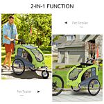 Pawhut Dog Bike Trailer Steel Pet Cart Carrier For Bicycle 360° Rotatable With Reflectors 3 Wheels Push/ Pull/ Brake Water Resistant Green