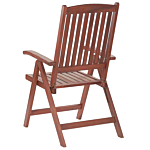 Set Of 2 Garden Chairs Acacia Wood Red Cushion Adjustable Foldable Outdoor Country Rustic Style Beliani