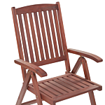 Set Of 2 Garden Chairs Acacia Wood Red Cushion Adjustable Foldable Outdoor Country Rustic Style Beliani