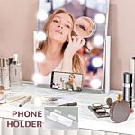 Homcom Hollywood Vanity Mirror With Lights, 37x46 Cm Lighted Makeup Mirror With 3 Colour, 12 Led Bulbs, 10x Magnifying, Usb Charging Port, Phone Holder, 360° Rotation, Touch Screen