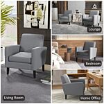 Homcom 2 Pieces Modern Armchairs With Rubber Wood Legs, Upholstered Accent Chairs, Single Sofa For Living Room, Bedroom, Grey