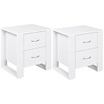 Homcom Bedside Table With 2 Drawers, Nightstand With Handles And Elevated Base, Side Table For Bedroom, Living Room, Set Of 2, White