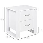 Homcom Bedside Table With 2 Drawers, Nightstand With Handles And Elevated Base, Side Table For Bedroom, Living Room, Set Of 2, White