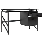 Home Office Desk Black Metal Frame Tempered Glass Top 117 X 57 Cm Storage Drawers Modern Industrial Design Beliani