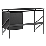 Home Office Desk Black Metal Frame Tempered Glass Top 117 X 57 Cm Storage Drawers Modern Industrial Design Beliani