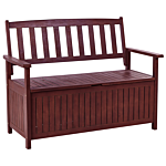 Garden Bench With Storage Mahogany Brown Solid Acacia Wood 120 X 60 Cm 2 Seater Outdoor Patio Rustic Traditional Style Beliani