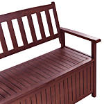 Garden Bench With Storage Mahogany Brown Solid Acacia Wood 120 X 60 Cm 2 Seater Outdoor Patio Rustic Traditional Style Beliani