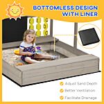 Outsunny Kids Wooden Sandpit, Sandbox With Canopy & Seats, For Gardens - Grey