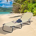 Outsunny Portable Folding Sun Lounger With 5-position Adjustable Backrest Relaxer Recliner With Lightweight Frame Great For Pool Or Sun Bathing Beige