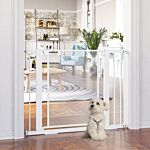 Pawhut Pressure Fit Safety Gate For Doorways And Staircases, Dog Gate W/ Auto Closing Door, Pet Barrier For Hallways W/ Double Locking - White