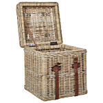 Basket Natural Rattan With Leather Belts And Lid Handmade Mahogany Frame Boho Style Living Room Bedroom Beliani