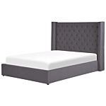 Bed Frame With Storage Grey Velvet Upholstered 4ft6 Eu Double Size High Headboard Beliani