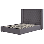 Bed Frame With Storage Grey Velvet Upholstered 4ft6 Eu Double Size High Headboard Beliani