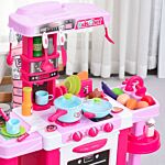 Homcom 38-piece Children's Kitchen Play Set W/ Realistic Sounds Lights Food Utensils Pots Pans Appliances