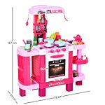 Homcom 38-piece Children's Kitchen Play Set W/ Realistic Sounds Lights Food Utensils Pots Pans Appliances