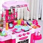 Homcom 38-piece Children's Kitchen Play Set W/ Realistic Sounds Lights Food Utensils Pots Pans Appliances