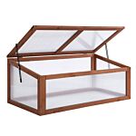 Outsunny Wooden Framed Polycarbonate Cold Frame Greenhouse For Plants Outdoor With Openable & Tilted Top Cover, Pc Board, Brown, 100 X 65 X 40cm
