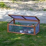 Outsunny Wooden Framed Polycarbonate Cold Frame Greenhouse For Plants Outdoor With Openable & Tilted Top Cover, Pc Board, Brown, 100 X 65 X 40cm