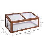 Outsunny Wooden Framed Polycarbonate Cold Frame Greenhouse For Plants Outdoor With Openable & Tilted Top Cover, Pc Board, Brown, 100 X 65 X 40cm