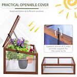 Outsunny Wooden Framed Polycarbonate Cold Frame Greenhouse For Plants Outdoor With Openable & Tilted Top Cover, Pc Board, Brown, 100 X 65 X 40cm