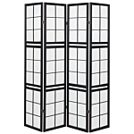 Room Divider Black Pine Wood Synthetic Material 4 Panels Folding Decorative Screen Partition Living Room Bedroom Traditional Design Beliani