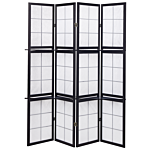 Room Divider Black Pine Wood Synthetic Material 4 Panels Folding Decorative Screen Partition Living Room Bedroom Traditional Design Beliani