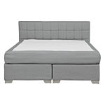 Eu Double Size Divan Bed Grey Fabric Upholstered 4ft6 Frame With Tufted Headboard And Pocket Spring Mattress Beliani