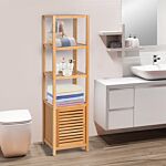Homcom 140cm Storage Unit Freestanding Cabinet W/ 3 Shelves Cupboard Bathroom Kitchen Home Tall Utility Organiser