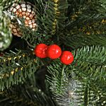 Homcom 5ft Artificial Snow Dipped Christmas Tree Xmas Pencil Tree Holiday Home Party Decoration With Foldable Feet Red Berries White Pinecones, Green