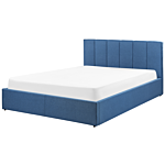 Bed Frame Blue Fabric Upholstery Eu King Size 5ft Lift Up Storage With Headboard And Slatted Base Beliani