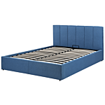 Bed Frame Blue Fabric Upholstery Eu King Size 5ft Lift Up Storage With Headboard And Slatted Base Beliani